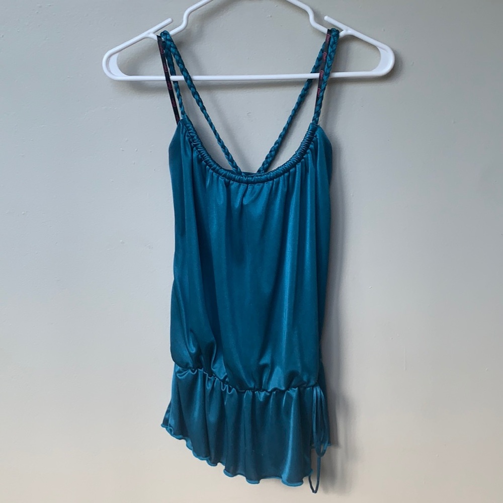 $20/2 Candie’s Braided Strap Cross-back Silky Cami jewel blue